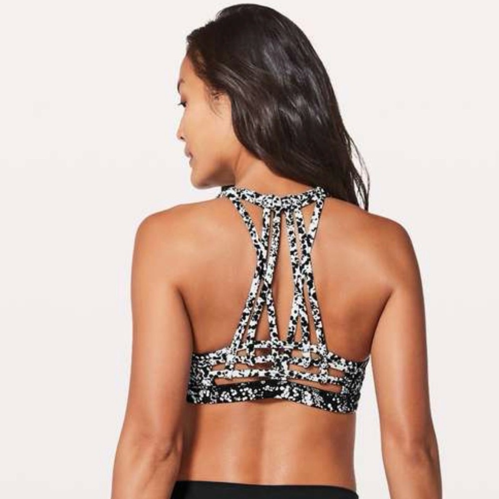lululemon athletica Black & White Speckle Strappy-Back Sports Bra - Picture 3 of 9